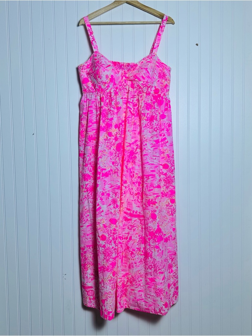Lilly Pulitzer Azora Cotton Midi Dress Size 12 Peony Pink Seaside Scene print - Picture 6 of 14